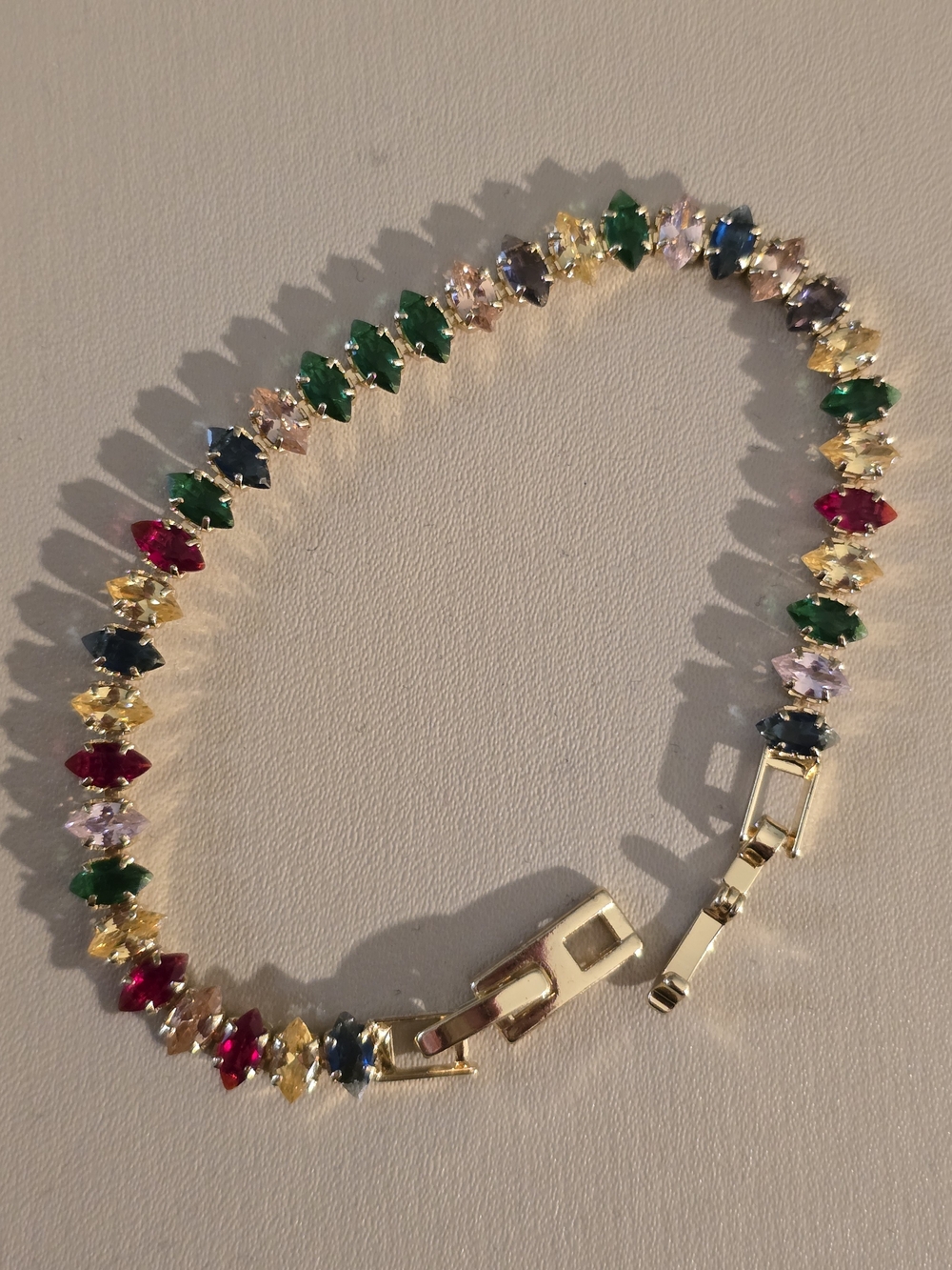 Gold Multi-Color Marquise Crystal Tennis Bracelet